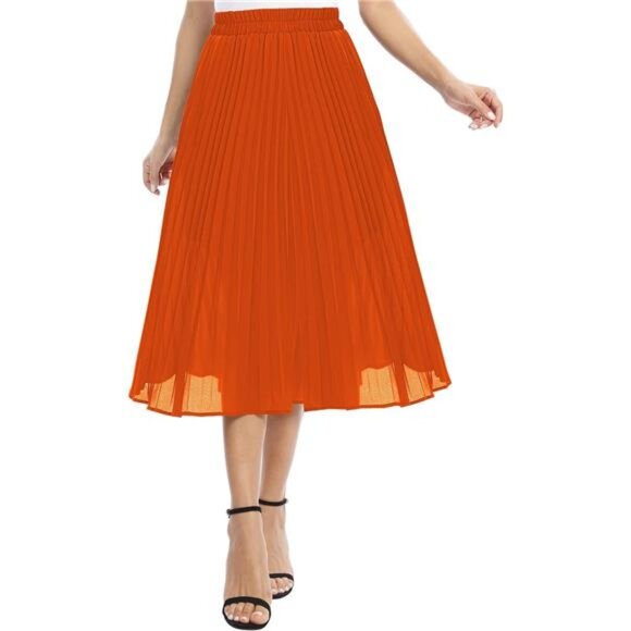 Women's Chiffon Elastic Waist A-Line Orange - Picture 1 of 7